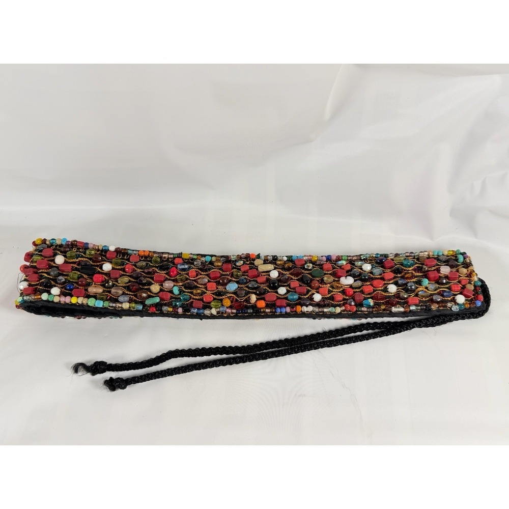 Indian Beaded Cotton Belt Belly Dance Costume Multi Color Stone Seed Bead - Picture 2 of 12
